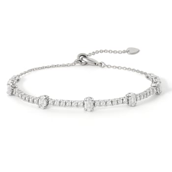 Oval White Zircon Sterling Silver Bolo Bracelet 1.10ctw