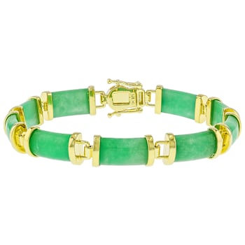 Green Jadeite Rectangular Bangle Bracelet In 18K Gold Over Sterling Silver
