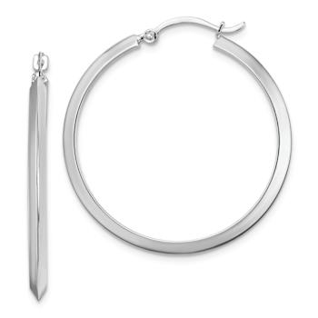 Rhodium Over 14k White Gold 1 5/16" Polished Hoop Earrings