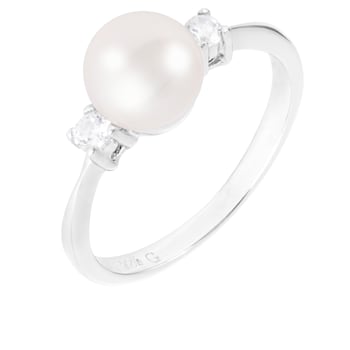 White Cultured Freshwater Pearl Ring Rhodium Over Silver