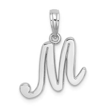 Rhodium Over 14k White Gold Polished Script Letter M Initial Pendant