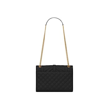 Yves Saint Laurent Envelope Medium in Quilted Grain de Poudre Embossed
Black Leather- Brass Accents