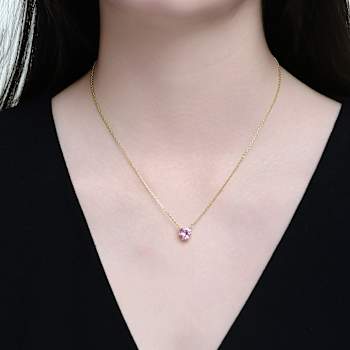 Pink CZ Heart Solitaire Pendant In 14K Gold Over Brass