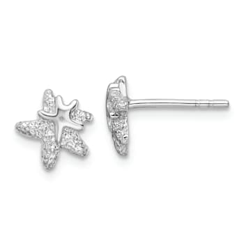Rhodium Over Sterling Silver Polished and Textured Starfish Earrings
