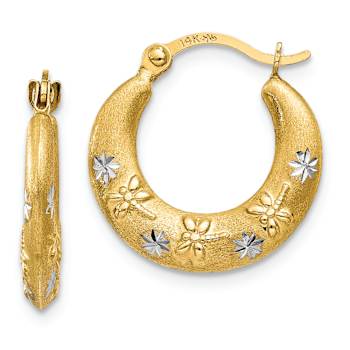 14k Yellow Gold and Rhodium Over 14k Yellow Gold 9/16" Satin
Diamond-Cut Hoop Earrings