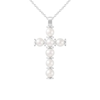 4-5mm White Cultured Freshwater Pearl Sterling Silver Pendant W/Chain