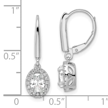 Rhodium Over 14K White Gold Lab Grown Diamond Halo Leverback Earrings