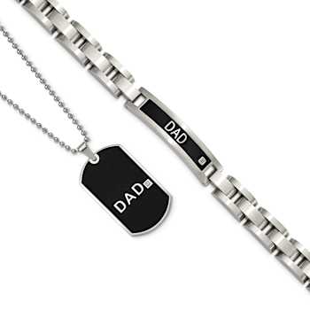 Stainless Steel Black Ion Plated DAD 8.75-inch Bracelet and 24-inch
Necklace Set