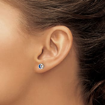 Sterling Silver Polished Blue Enamel Moon and Star Children's Post Earrings