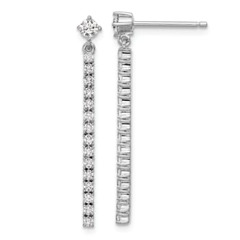 Rhodium Over Sterling Silver Polished Cubic Zirconia Bar Post Dangle Earrings