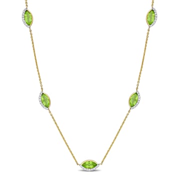 Peridot and Diamond 14K Yellow Gold Station Necklace 3.02ctw