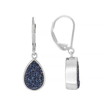 Blue Drusy Quartz Pear Shape Drop Earrings In Sterling Silver 5.10ctw