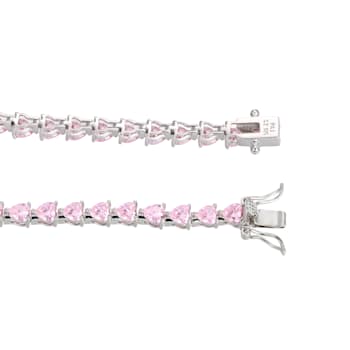Pink Cubic Zirconia Heart Rhodium over Sterling Silver Tennis Bracelet