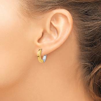 14k Yellow Gold and 14k White Gold Polished 5/8" Hinged Hoop Earrings