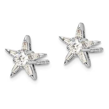 Rhodium Over 14K White Gold 10mm Star Shaped Stud Earrings with Diamonds