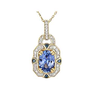 Ceylon Sapphire And Diamond Pendant Necklace In 14K Gold