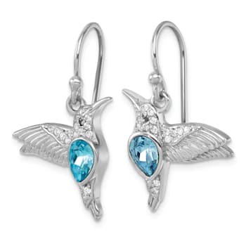 Rhodium Over Sterling Silver Crystal Inlay Hummingbird Dangle Earrings