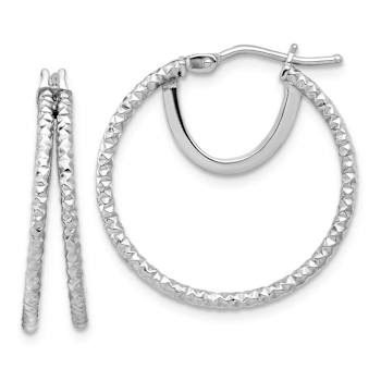 Rhodium Over 14k White Gold Polished and Textured 15/16" Double
Circle Hoop Earrings