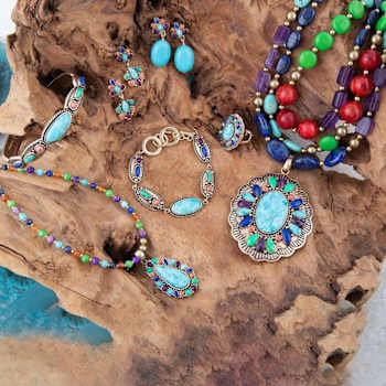 Barse Jewelry Multi-Gemstone Gold Tone Concho  Cuff Bracelet