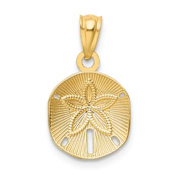 14k Yellow Gold Satin and Diamond-Cut Sand Dollar Pendant