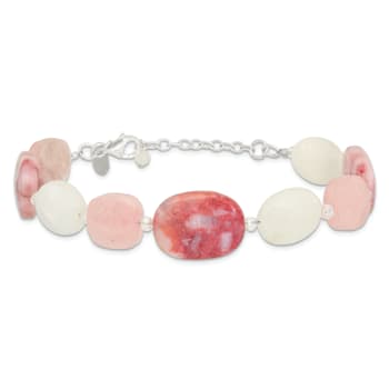 Sterling Silver Pink Agate/Quartz/Jade/Crystal with 1-inch Extension Bracelet