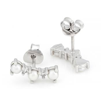 Pearl And CZ Ear Climbers In Sterling Silver