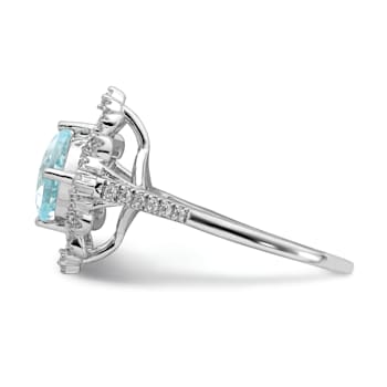 Rhodium Over 14K White Gold Aquamarine Vintage Diamond Halo Engagement Ring