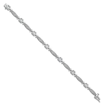 Rhodium Over Sterling Silver Cubic Zirconia Mom with Safety Clasp Bracelet