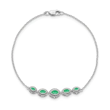 Rhodium Over 14k White Gold Marquise Emerald Bracelet