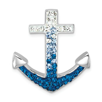 Rhodium Over Sterling Silver Polished Crystal Anchor Chain Slide