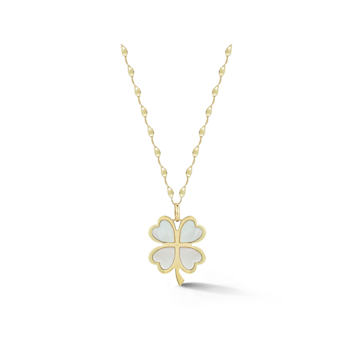 Bellissima Gold 14K Yellow Gold Mother of Pearl Clover Pendant Necklace
with Mirror Chain