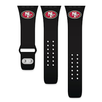 Gametime San Francisco 49ers Black Silicone Band fits Apple Watch
(42/44mm M/L). Watch not included.