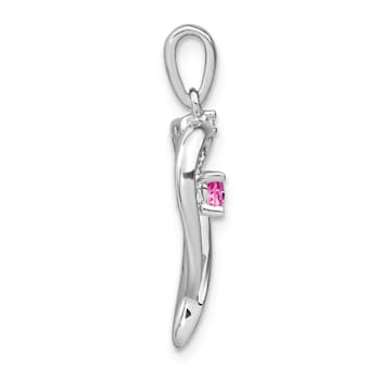 Rhodium Over 14k White Gold Lab Created Pink Sapphire and Diamond Heart Pendant