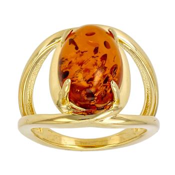 Amber Open Design Solitaire Ring In 18K Gold Over Sterling Silver