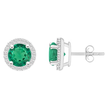 6mm Round Created Emerald And Created White Sapphire 10k White Gold Halo
Stud Earrings