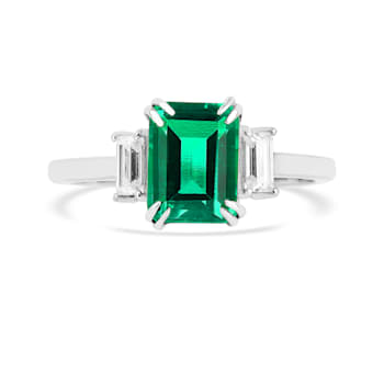 Green Lab Created Emerald and Moissanite Rhodium Over Sterling Silver
3-Stone Ring