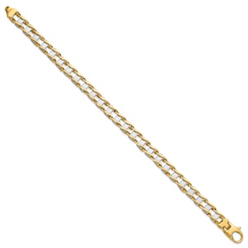 14K Yellow and White Gold 7.5mm Hand-polished Fancy Link Bracelet