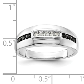 Rhodium Over 14K White Gold White and Black Diamond Men's Ring 0.25ctw