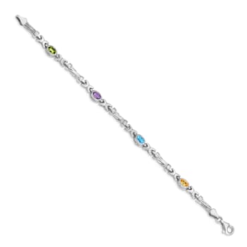 Rhodium Over 14k White Gold Rainbow Gemstone Bracelet