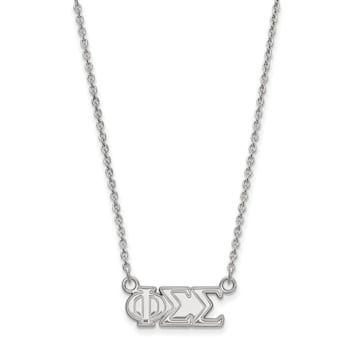 Rhodium Over Sterling Silver LogoArt Phi Sigma Sigma Medium Pendant Necklace
