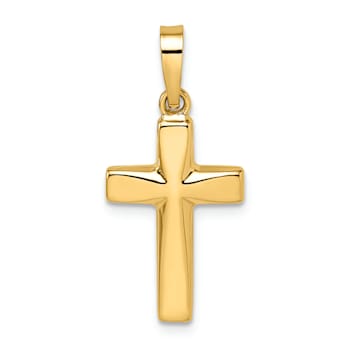 14K Yellow Gold Polished Diamond-cut Reversible Puffed Cross Pendant