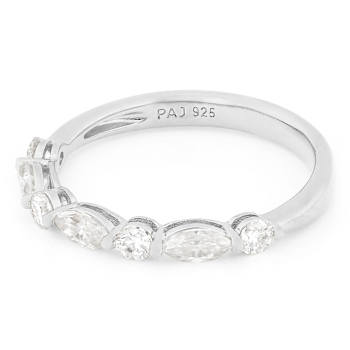 Marquise And Round Moissanite Band Ring In Platinum-Enhanced Sterling Silver