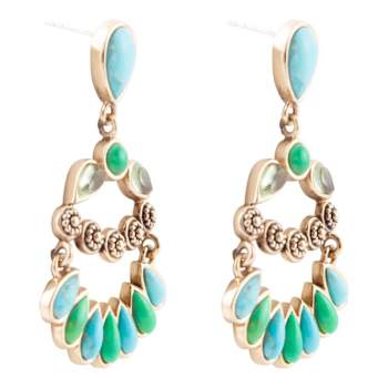 Barse Jewelry Blue and Lime Composite Turquoise Gold Tone Legacy Dangle Earrings
