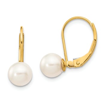14K Yellow Gold 6-7mm White Round Saltwater Akoya Cultured Pearl
Leverback Earrings