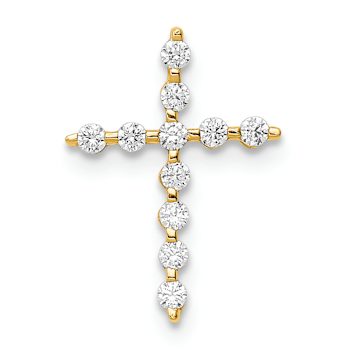 14k Yellow Gold Children's Cubic Zirconia Cross Chain Slide Pendant