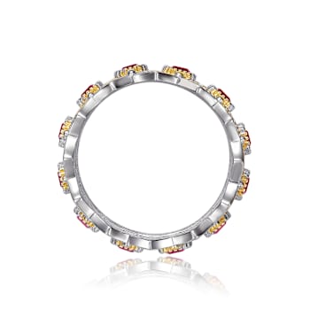 Ruby Color CZ Cocktail Ring In Two-Tone White And Gold Plated Brass