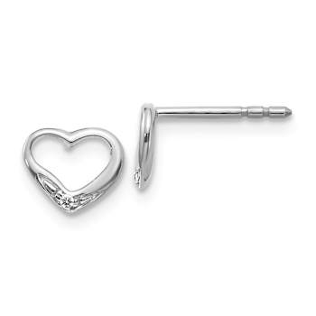 Rhodium Over 14k White Gold Diamond Heart Stud Earrings