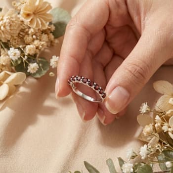 Garnet Stackable Band Ring In Sterling Silver