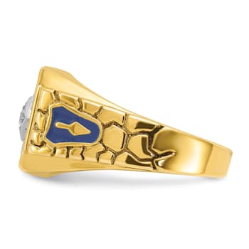 10K Two-tone Yellow and White Gold Textured and Enamel Diamond Blue
Lodge Masonic Ring 0.1ctw