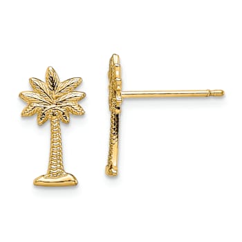 14k Yellow Gold Textured Mini Palmetto Palm Tree Stud Earrings